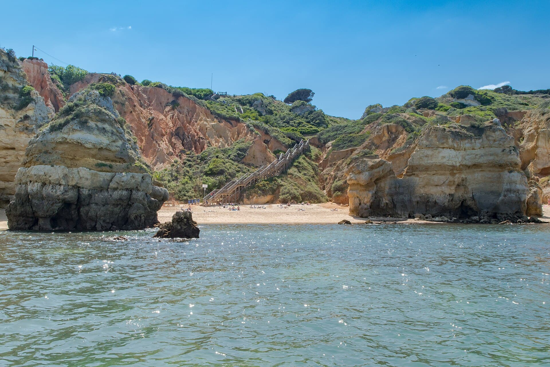 The wooden staircase down to Praia do Camilo: about 200 steps to one of the Algarve's most beautiful coves.